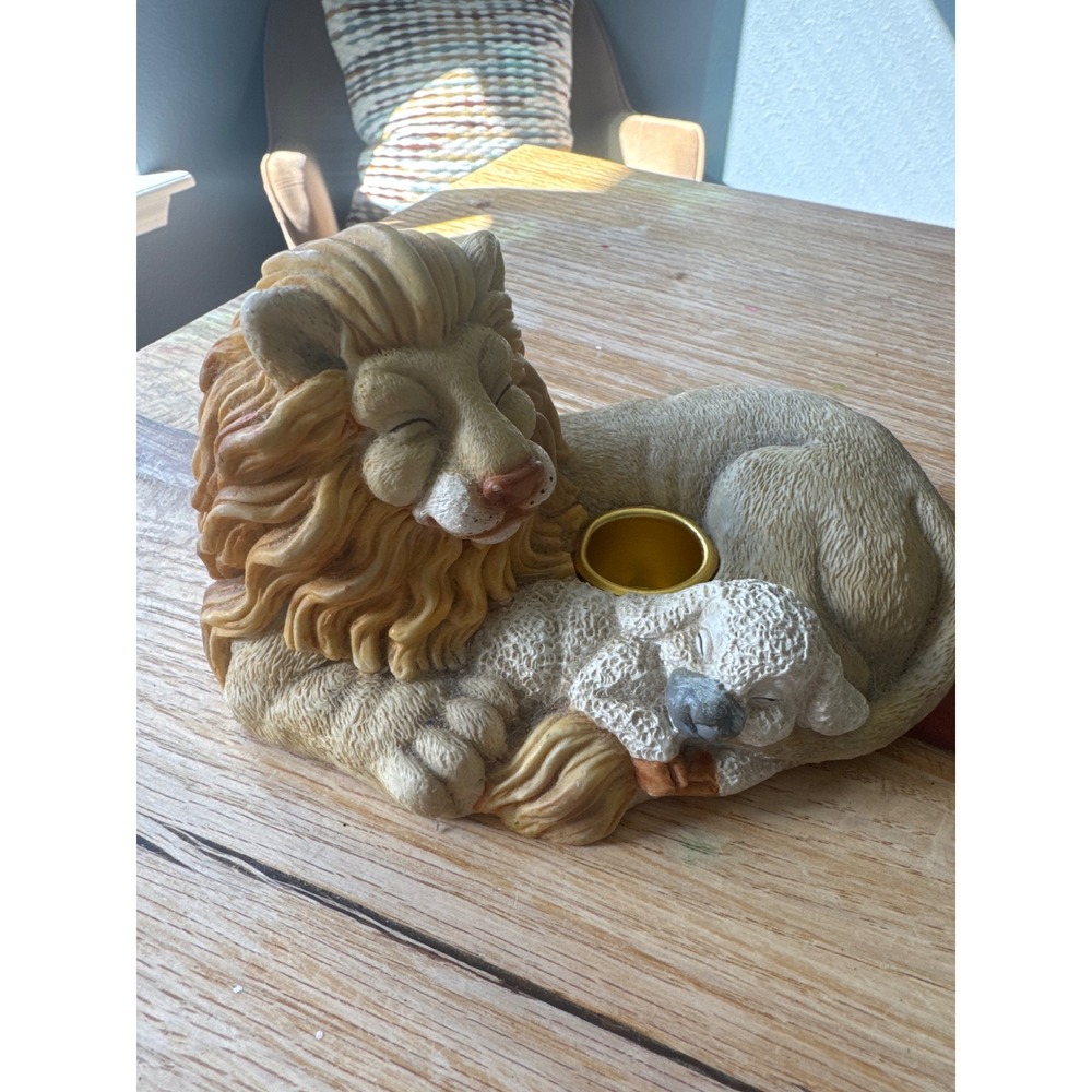 Vintage 1997 House of Lloyd "Peaceful Friends" lion & lamb candle holder